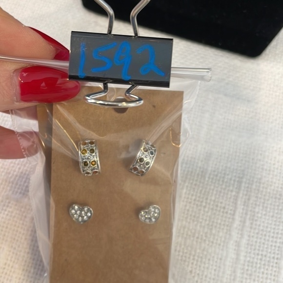 💐5/25 3 pair natural shell dangle drop heart stud half hoop colorful rhinestone - Picture 5 of 7